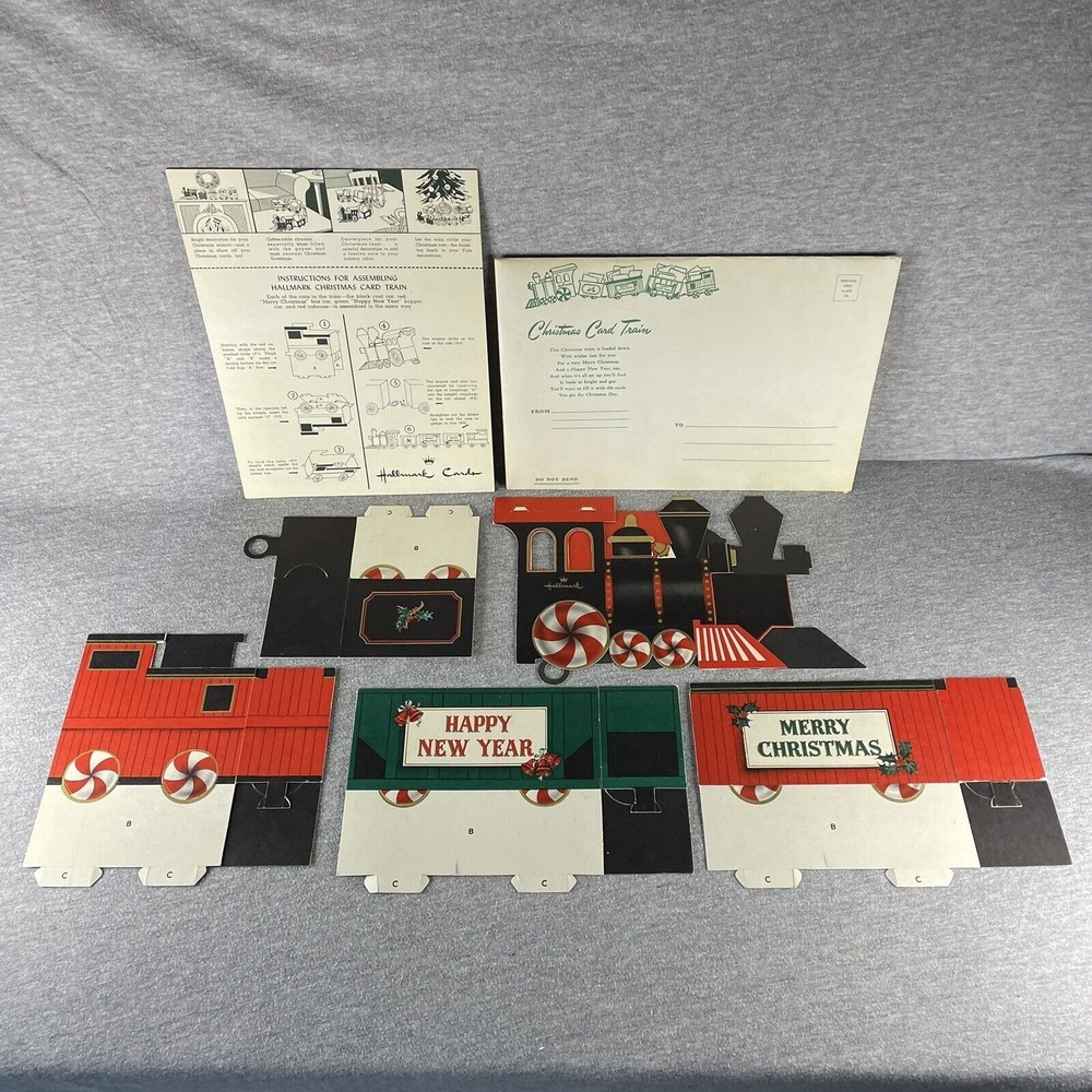 Vintage Hallmark Christmas Card Train Cardboard Holds Cards Holiday